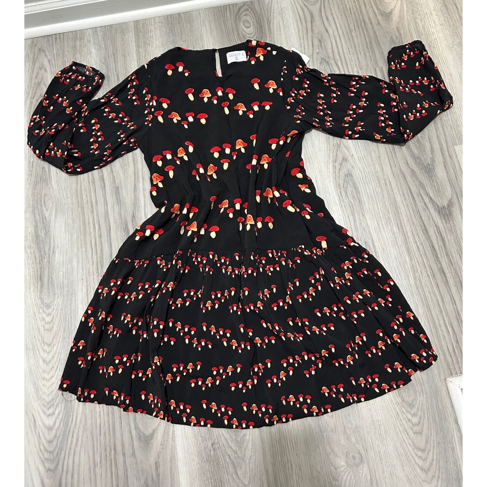 Compania Fantastica Mushroom Print Tiered Mini Dress Black Red Womens Large